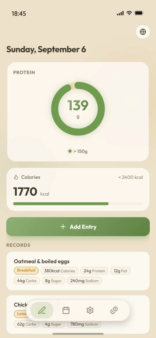 Makro home screen with the daily protein ring